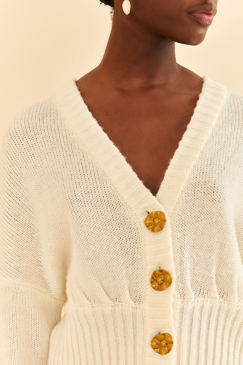 Wheat Bubble Knit Cardigan Sweater