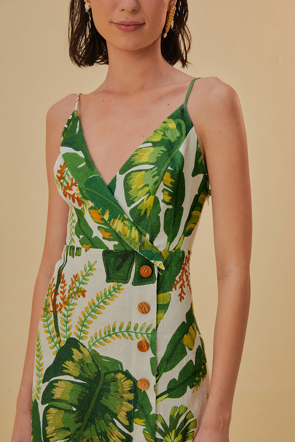 Rosy Brown Tropical Forest Linen Mini Dress Mini Dress