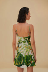 Tan Tropical Forest Linen Mini Dress Mini Dress