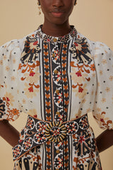 Rosy Brown Floral Fan Tapestry Mini Dress Mini Dress
