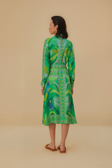 Tan Macaw Scarf Green Chemise Dress Midi Dress