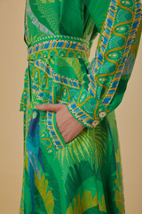 Dark Khaki Macaw Scarf Green Chemise Dress Midi Dress