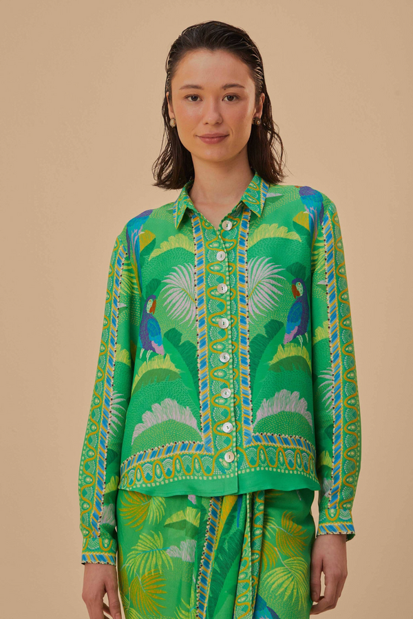 Tan Macaw Scarf Green Shirt Shirts