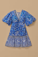 Rosy Brown Tile Dream Multicolor V Neckline Short Sleeve Mini Mini Dress