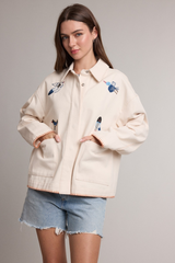 Light Gray Bird Embroidery Utility Jacket Jacket