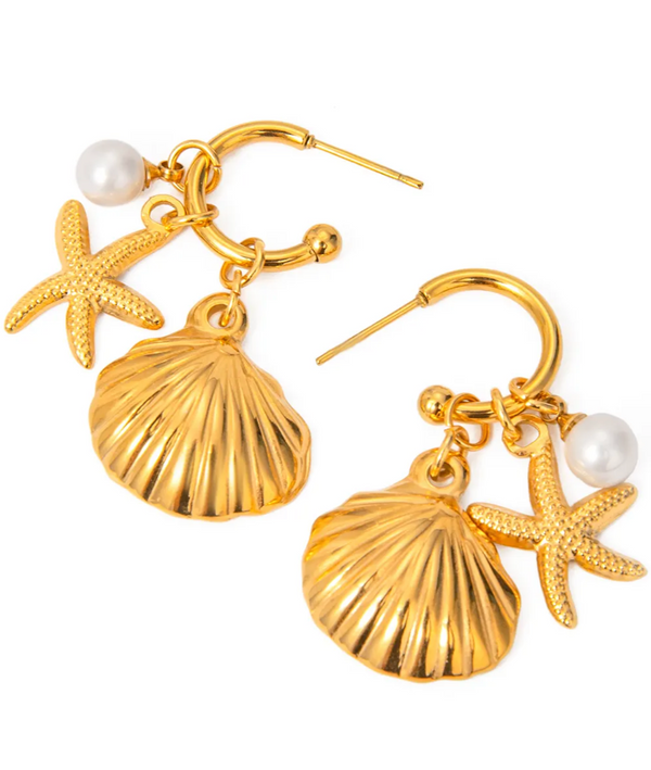 Azure Sheashell & Starfish Pearl Cluster Earrings