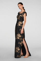 Myla | Metallic Floral Jacquard Column Gown