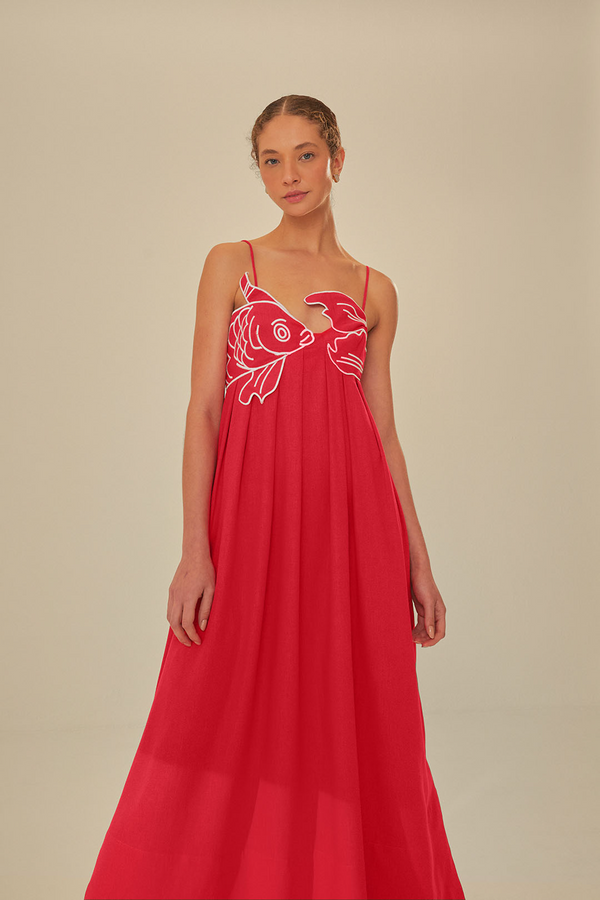 Tan Red Fish Top Maxi Dress maxi dress