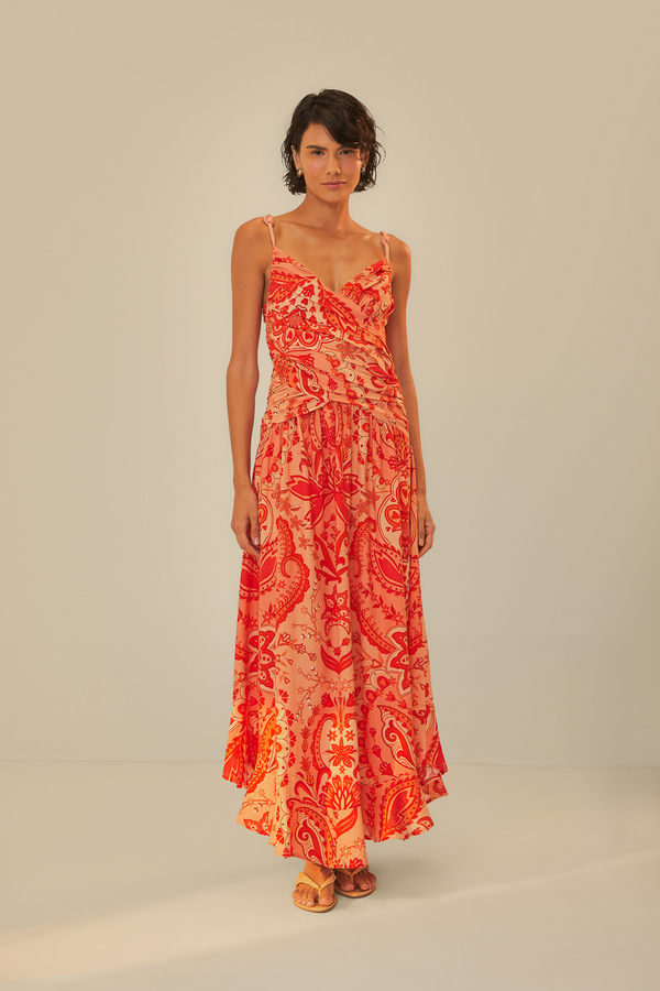 Tan Japiur Red Crossed Over Maxi Dress maxi dress