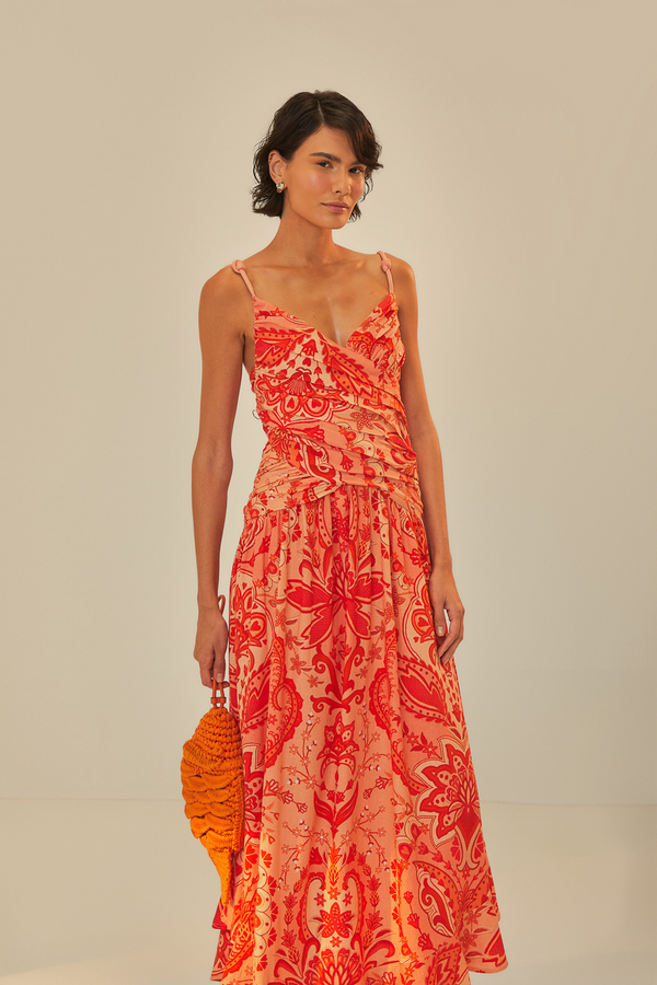 Tan Japiur Red Crossed Over Maxi Dress maxi dress