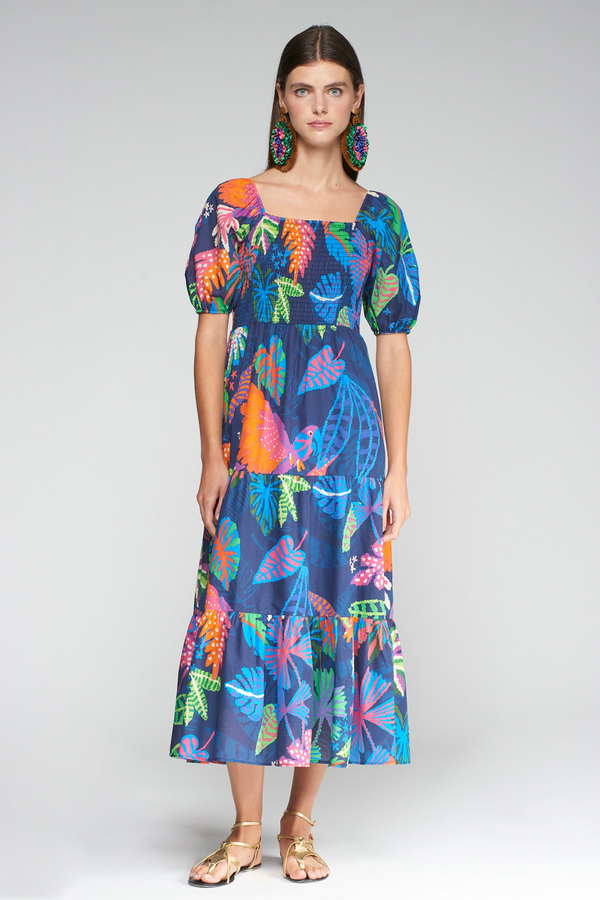 Light Gray Tora Dress in Jungla Print Midi Dress