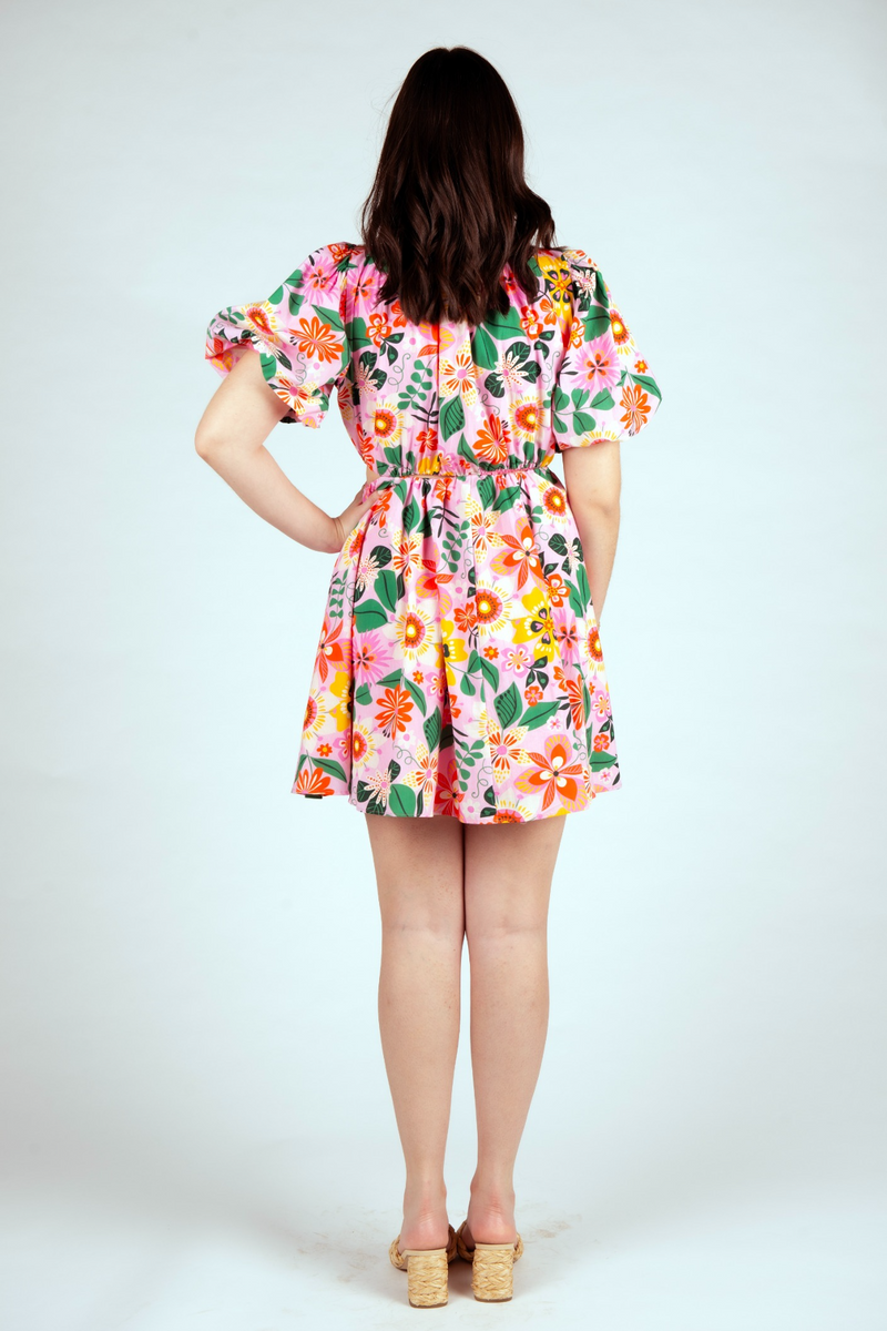Light Gray Annie Dress | Floral Pop Mini Dress