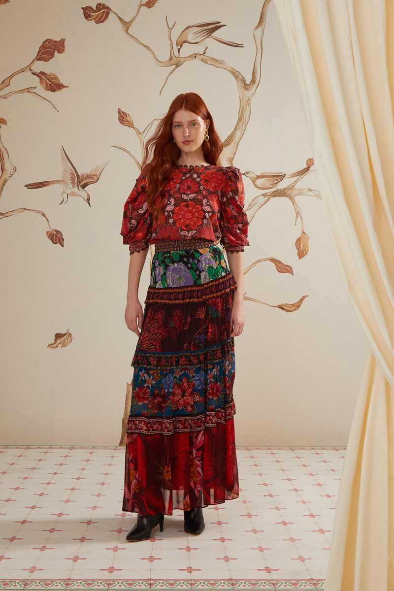 Floral ruffle maxi skirt clearance