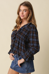 Light Gray Clarissa Ruffle Plaid Blouse Blouse