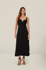 Light Gray Black Flowered Bust Midi Midi Dress