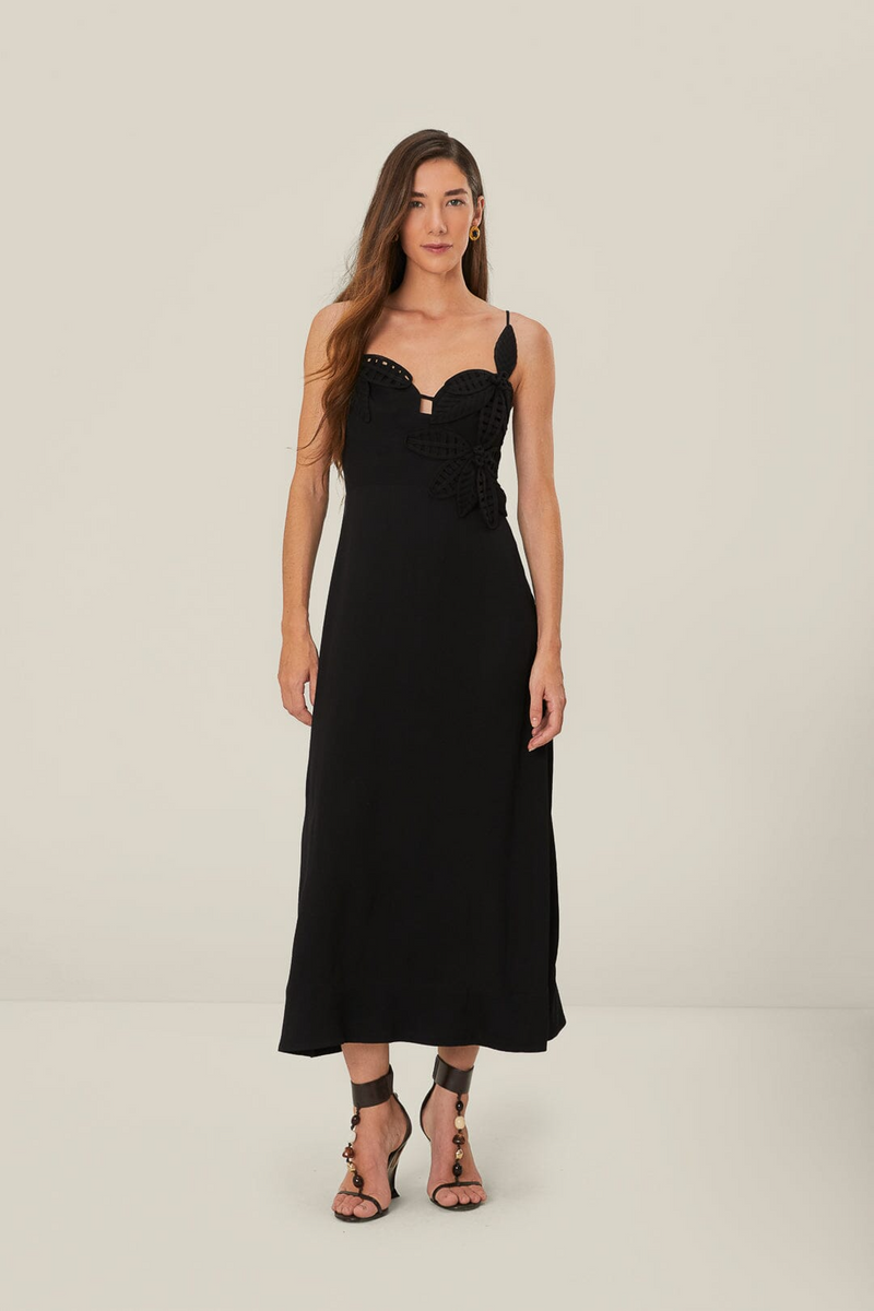 Light Gray Black Flowered Bust Midi Midi Dress
