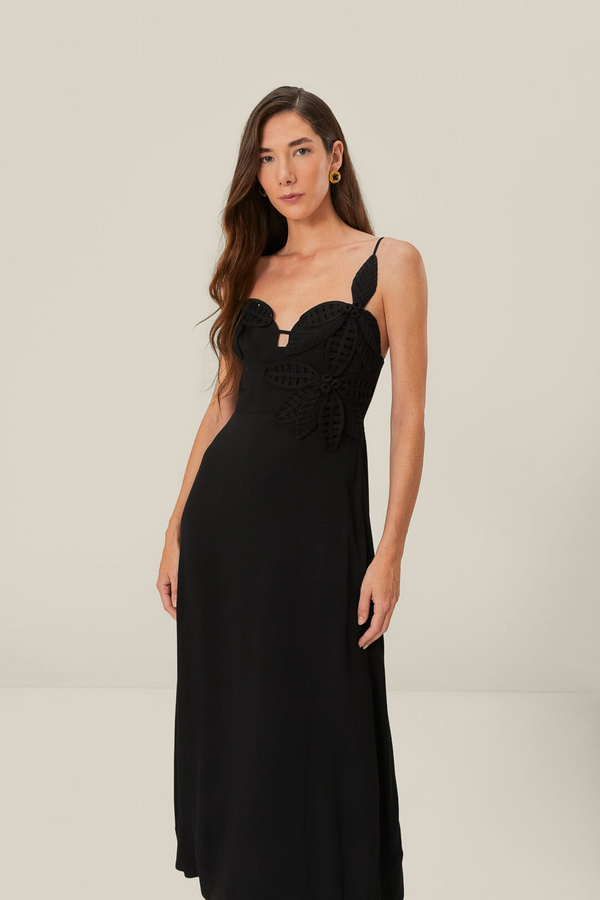 Black Black Flowered Bust Midi Midi Dress