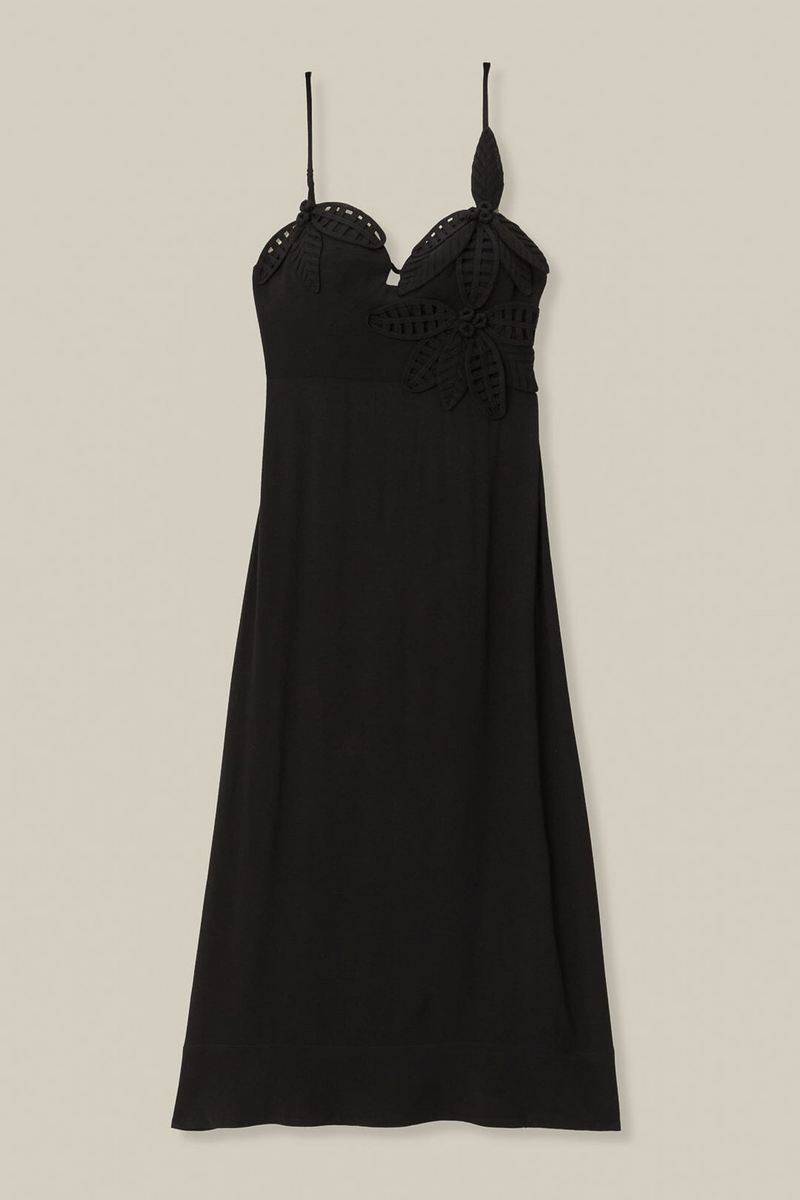 Black Black Flowered Bust Midi Midi Dress