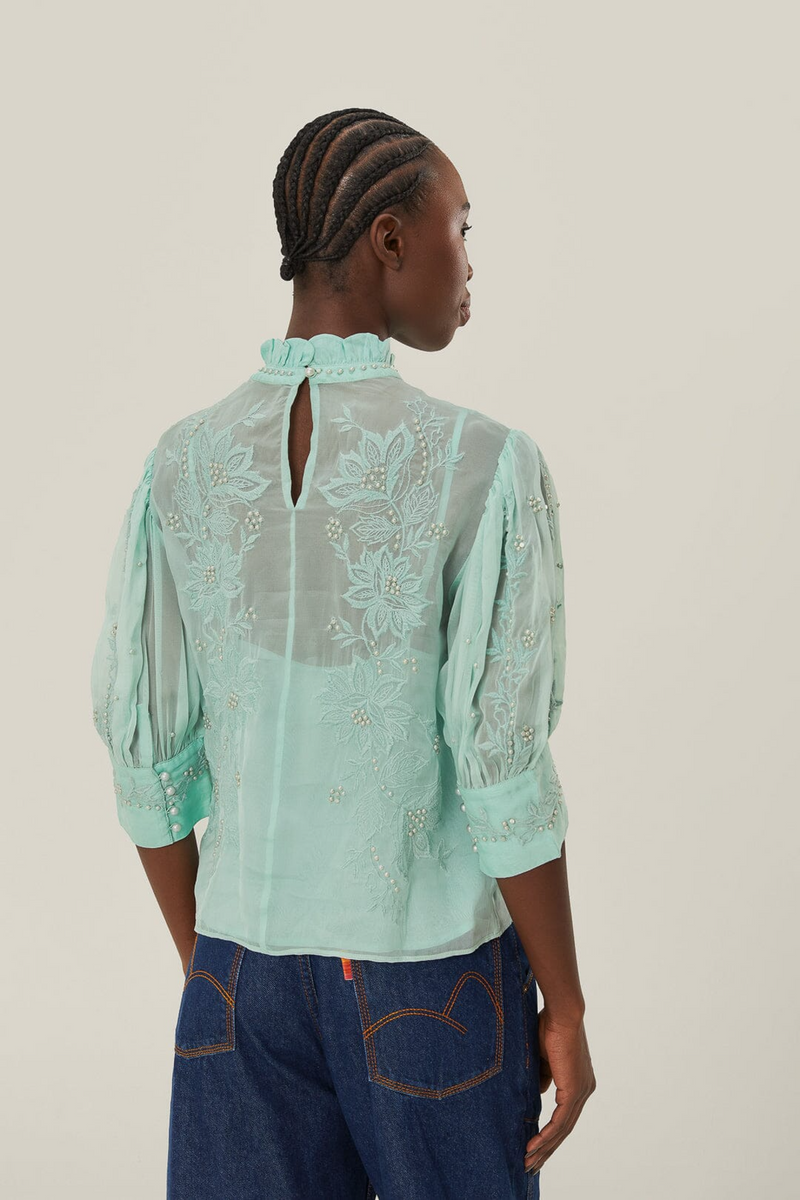 Light Gray Blue Short Sleeve Blouse Top