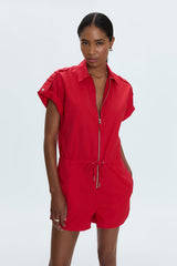 Lavender Meg Short Sleeve Zip Front Romper Romper