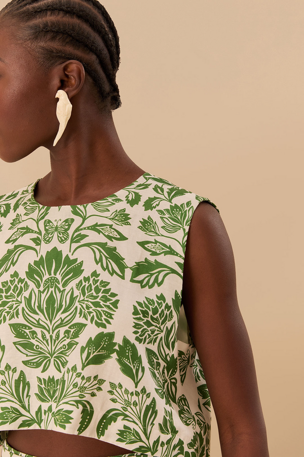 Tan Delicate Tapestry Green Blouse Top