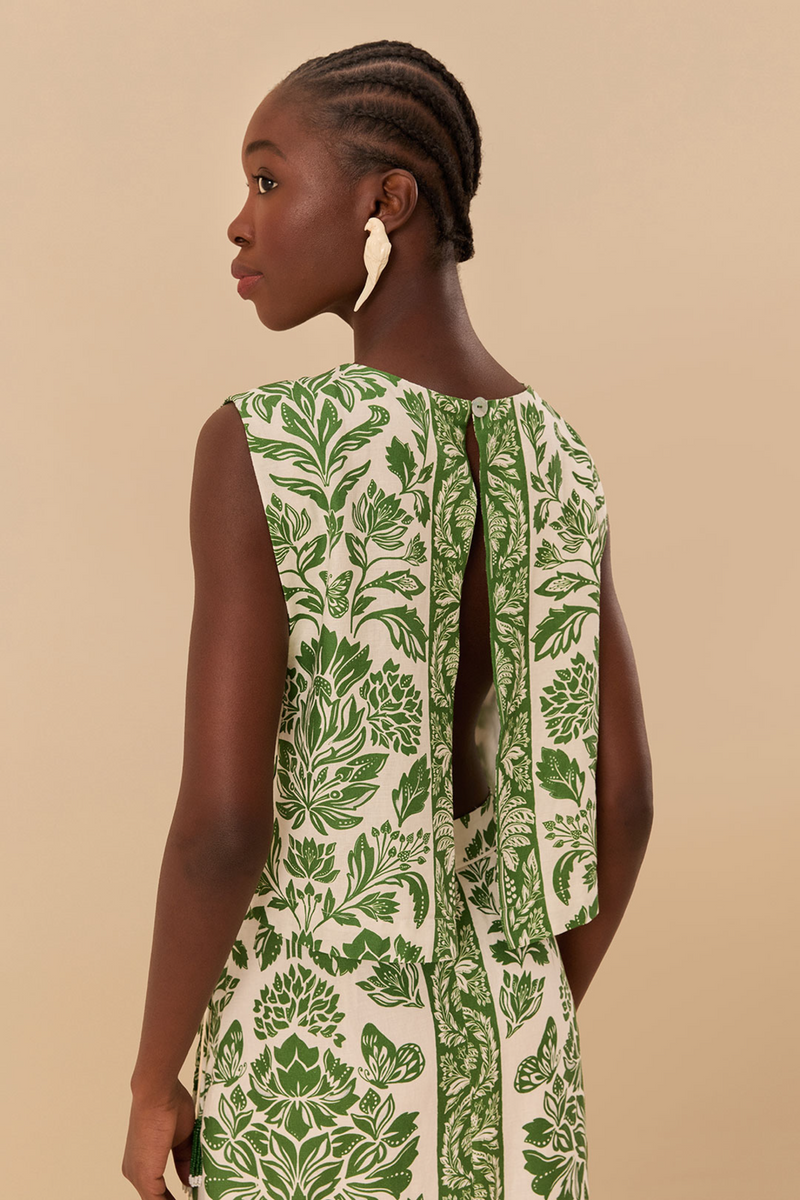 Tan Delicate Tapestry Green Blouse Top