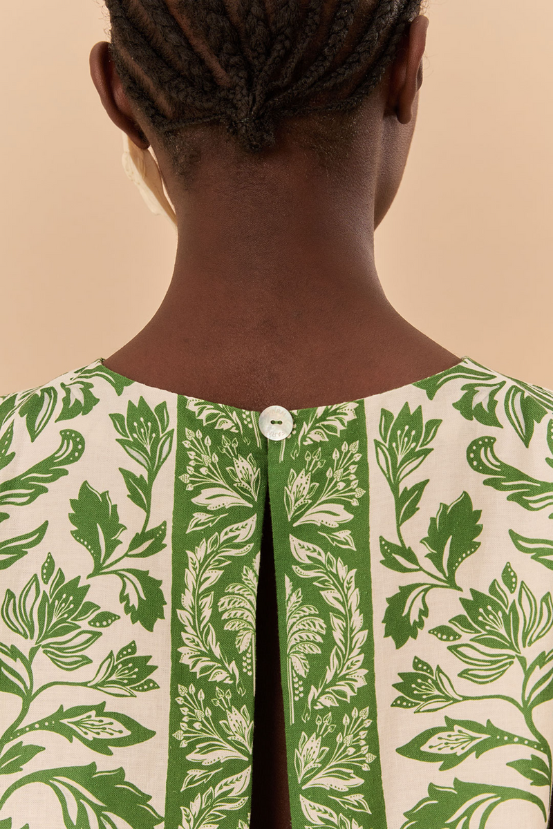 Wheat Delicate Tapestry Green Blouse Top