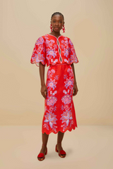 Tan Porcelain Garden Red Midi Skirt Midi Skirt