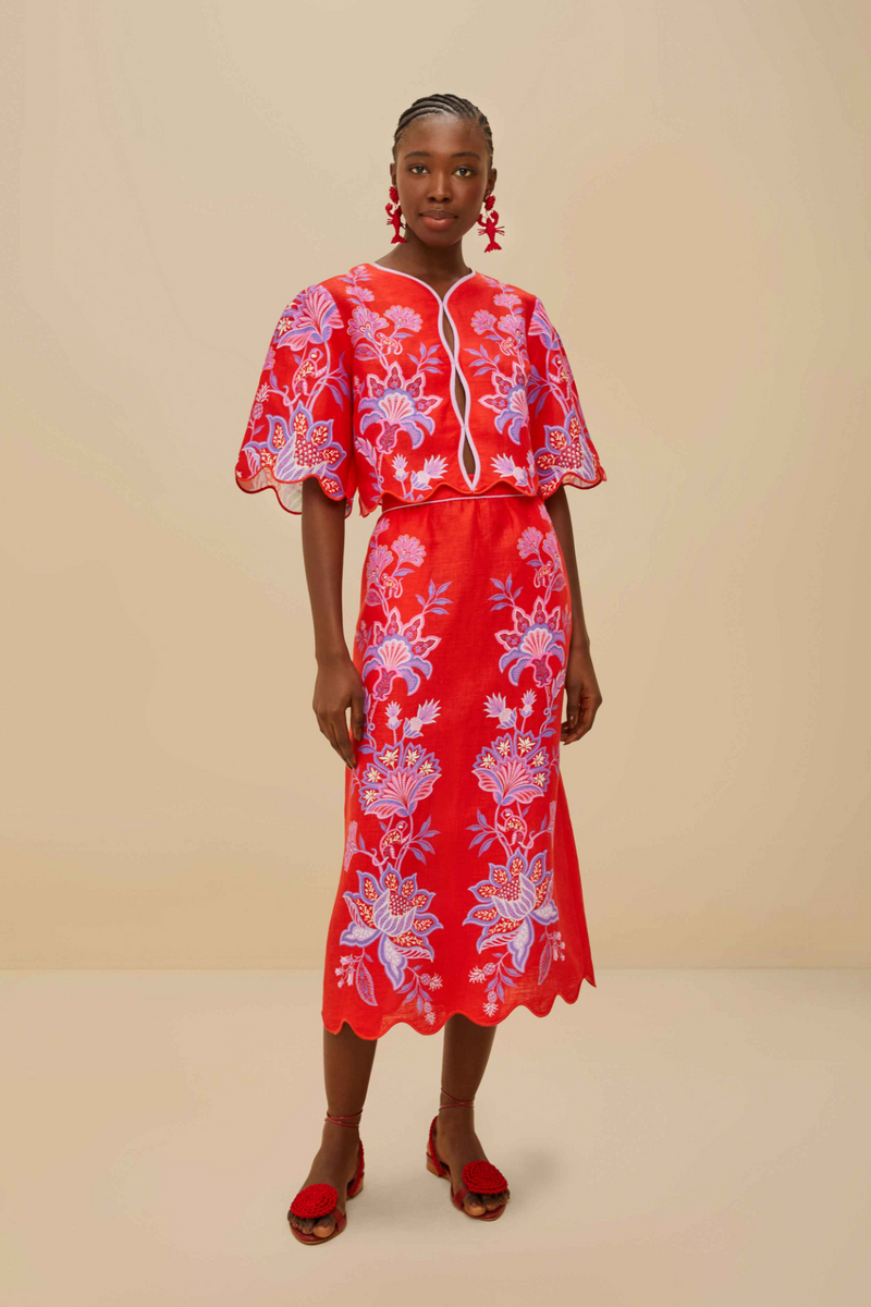 スカート Porcelain Garden Print Midi Skirt Porcelain Garden Red Midi Skirt | Farm Rio