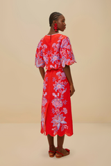 Tan Porcelain Garden Red Midi Skirt Midi Skirt