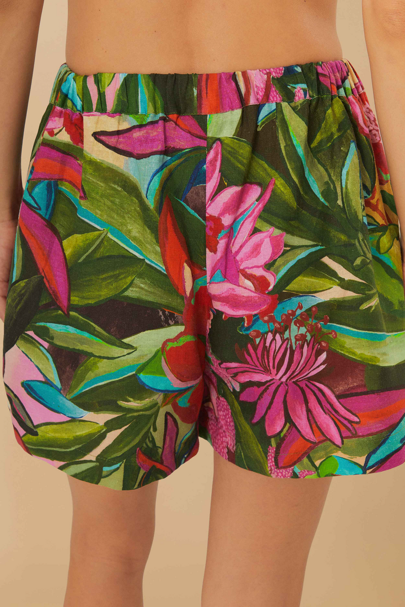 Dark Khaki Jardin De Reve Multicolor Shorts Short