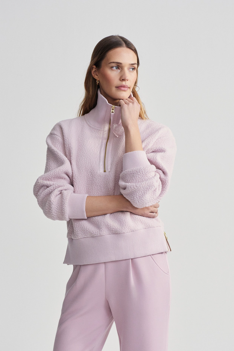 Light Gray Roselle Half Zip Fleece Sweater