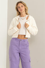 Gray Set On You Sherpa Cropped Zip Up Hoodie Jacket