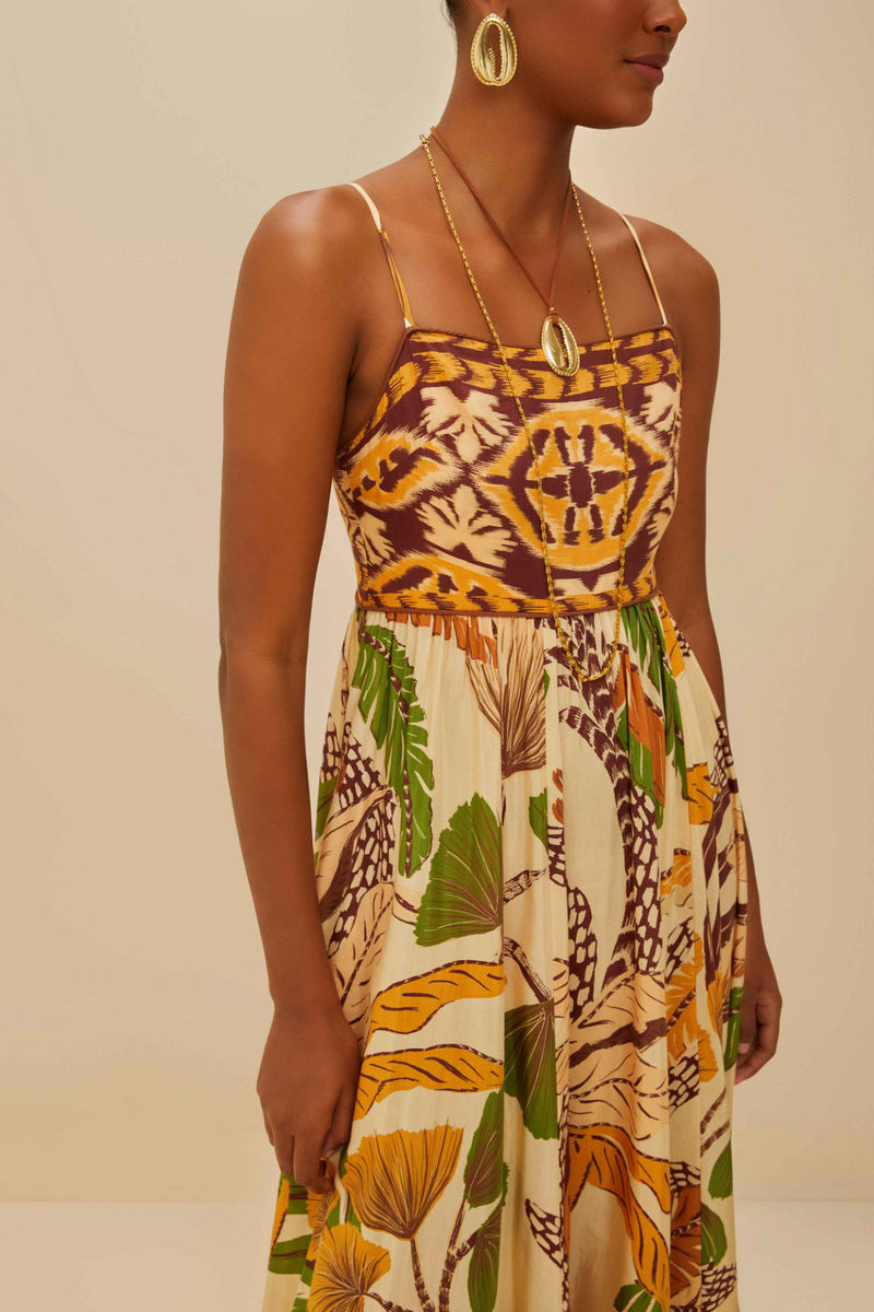 Tan Foliage Sketch Sand Maxi Dress Maxi Dress