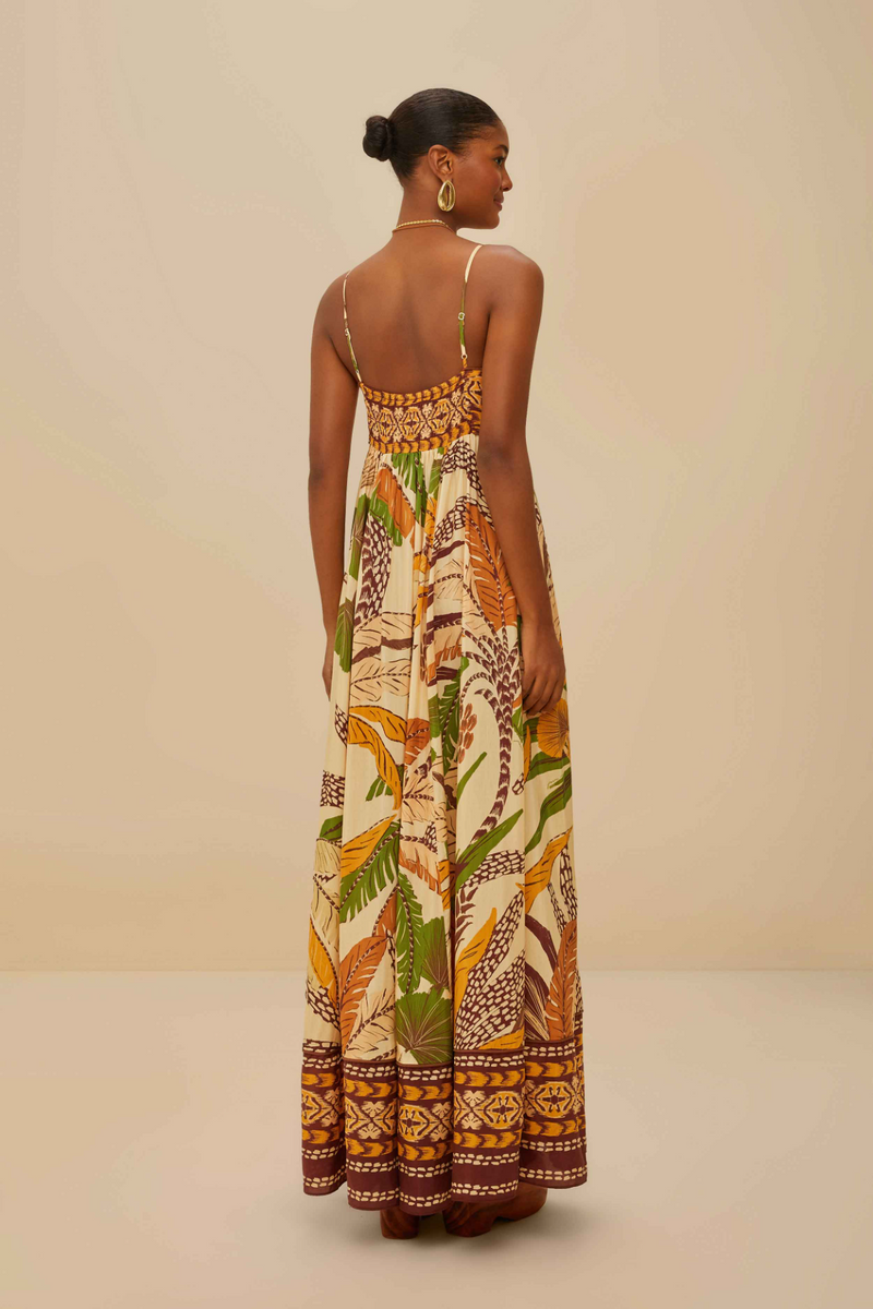 Tan Foliage Sketch Sand Maxi Dress Maxi Dress