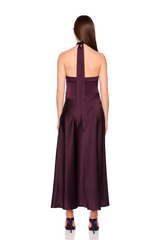 White Smoke Satin X Front Tie Halter Dress Maxi Dress
