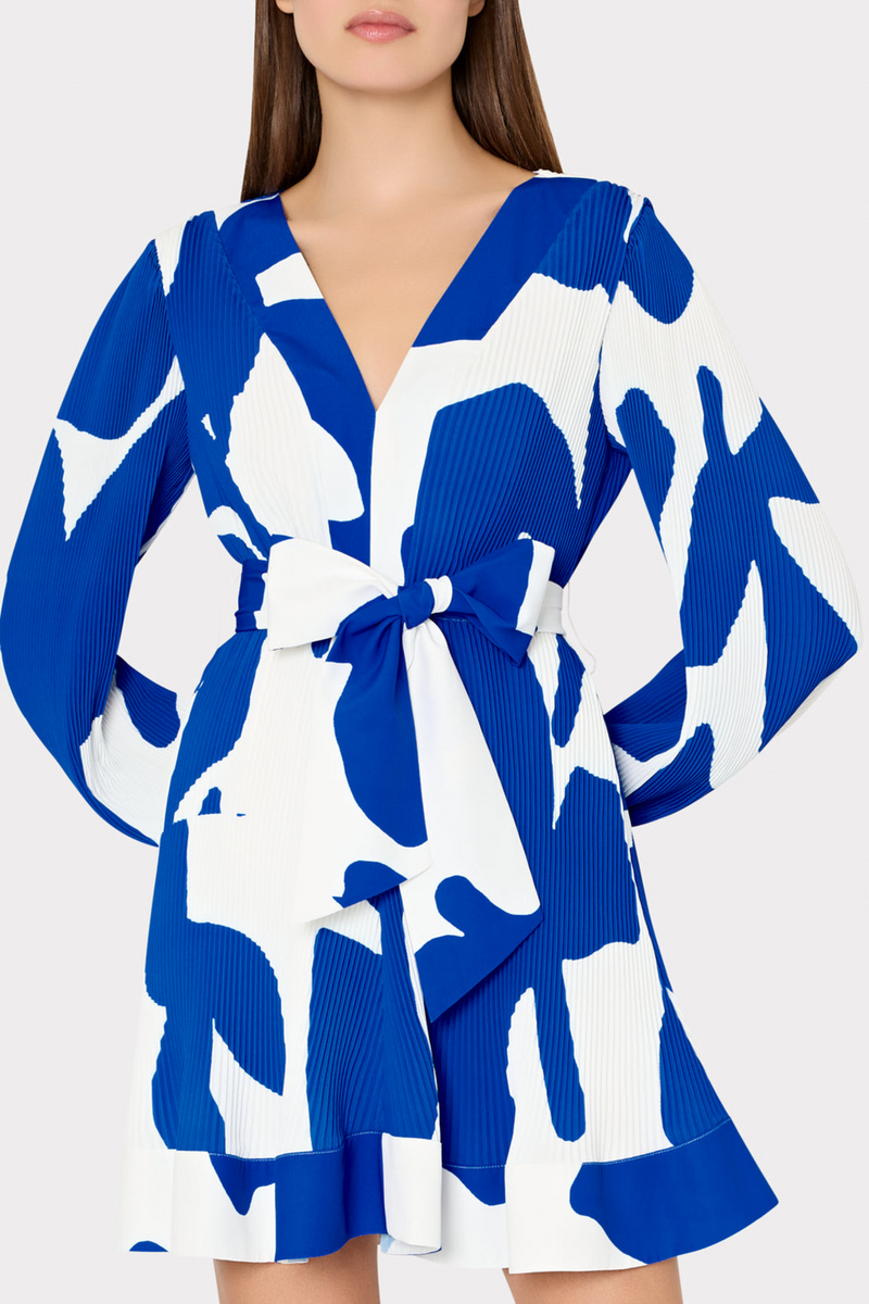 liv pleated dress Milly Liv Grand Foliage Pleated Dress - Blue/White