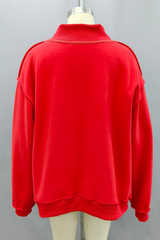 Red MERRY Embroidered Mock Neck Sweatshirt Sweatshirt