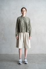 Light Gray Pleated Button Up Long Sleeve Shirt Shirt