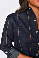 Dark Slate Gray Denim & Brown Stripe Girlfriend Mini Dress Mini Dress