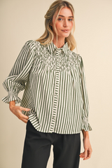 Light Gray Vintage Darling Striped Blouse Blouse