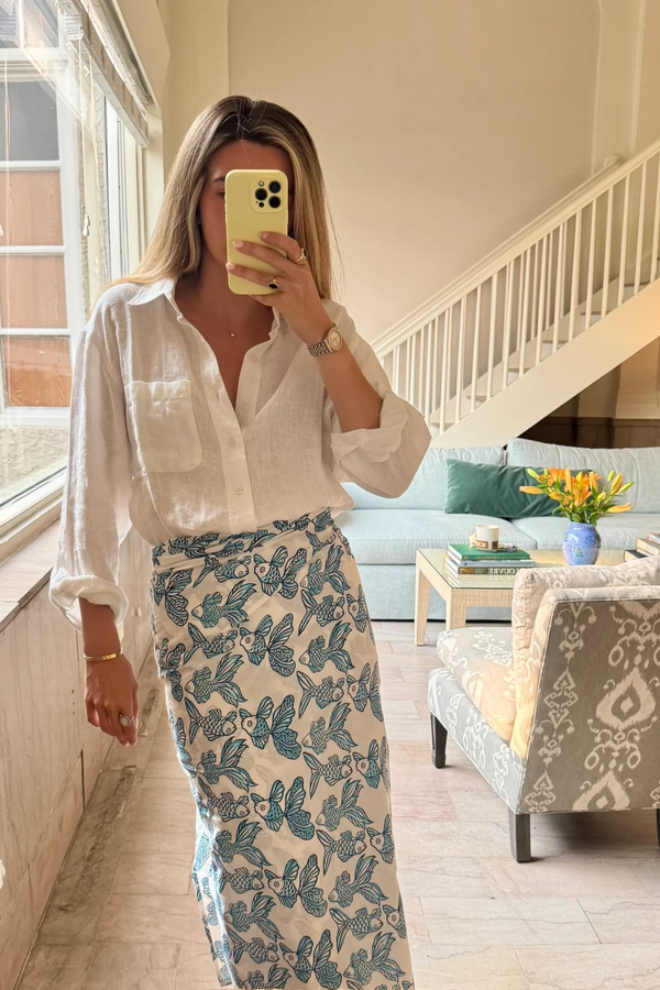 Rosy Brown Fish Sarong in Blue/White Sarong