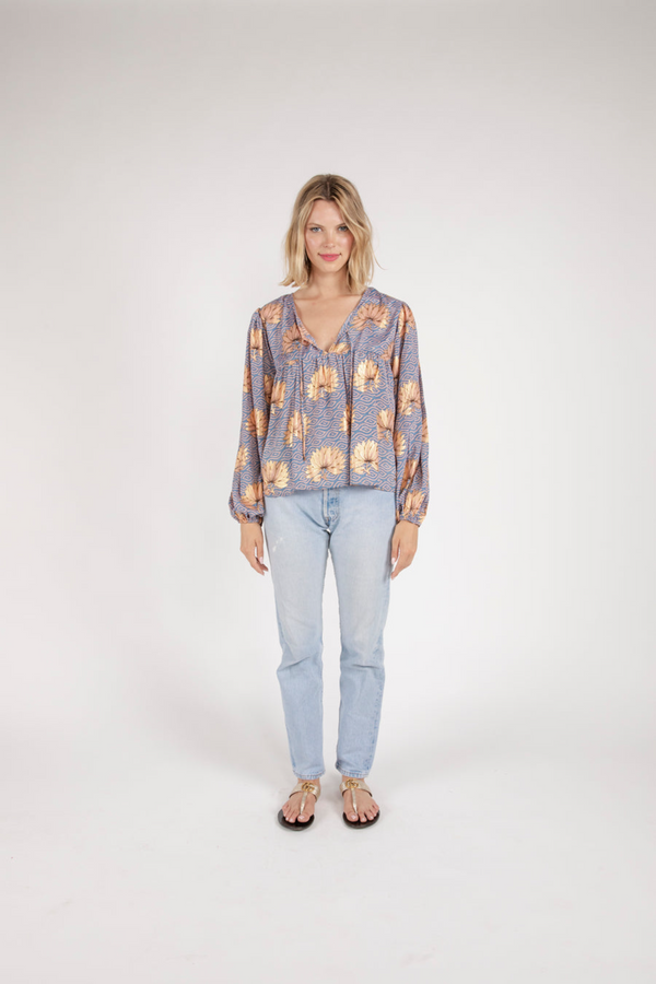Light Gray Aditi Billow Sleeve Blouse Top