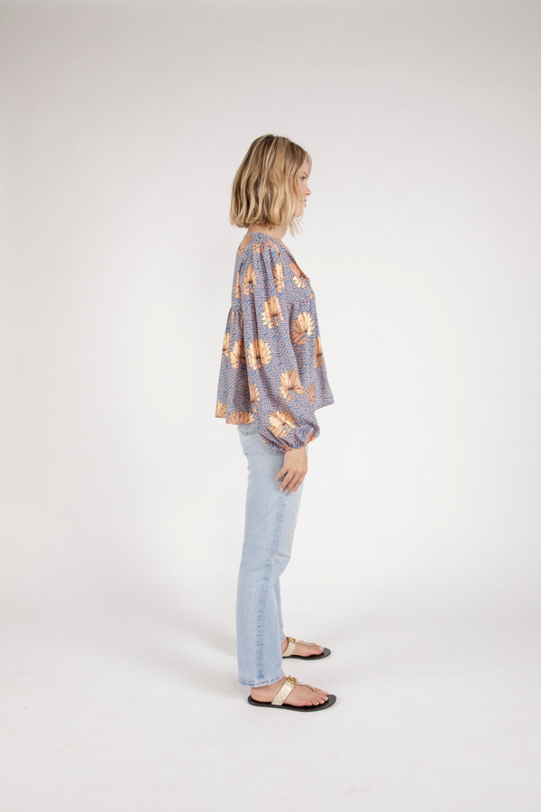 Light Gray Aditi Billow Sleeve Blouse Top