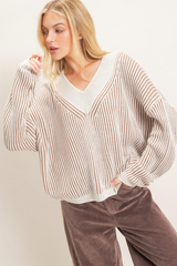 Gray Clarie Striped V-Neck Sweater Sweater
