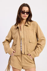 Lavender Mystic Fringe Suede Cropped Jacket Jacket