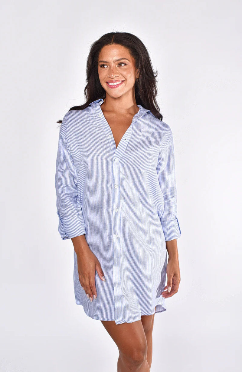 White & Blue Stripe Girlfriend Mini Dress XS