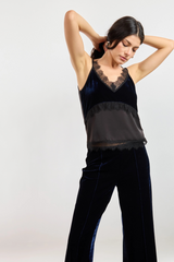 Black Cheryl Velvet Mix Top in Navy/Black Top