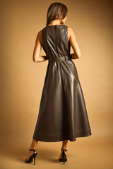 Chocolate Rebel Belle Faux Leather Midi Dress Midi Dress