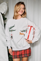 Light Gray Christmas Ornament Graphic Embroidery Sweatshirt Sweater